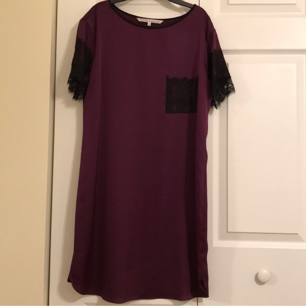 Rachel Roy Purple Dress with Black Lace Trim Sleeves